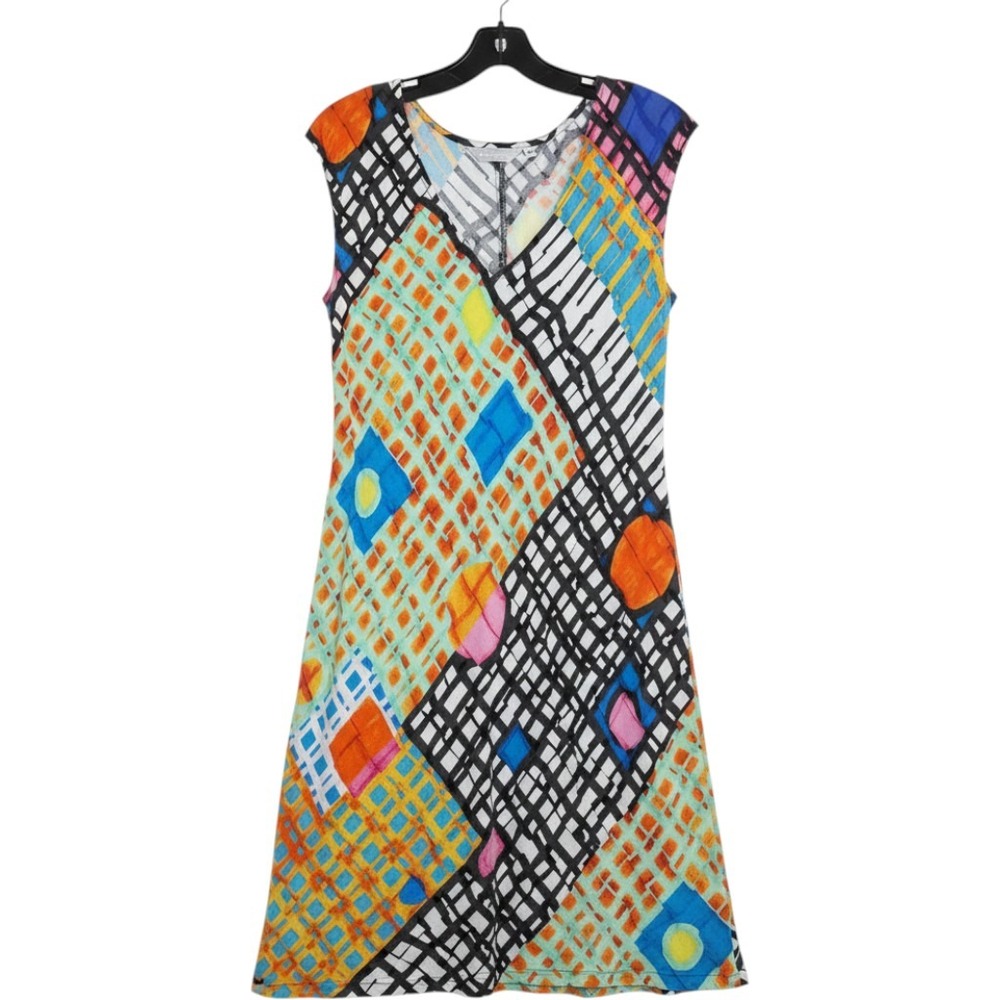 Jams World Womens XS Multi Color Abstract‎ Geometric V-Neck Shift Dress Hawaii